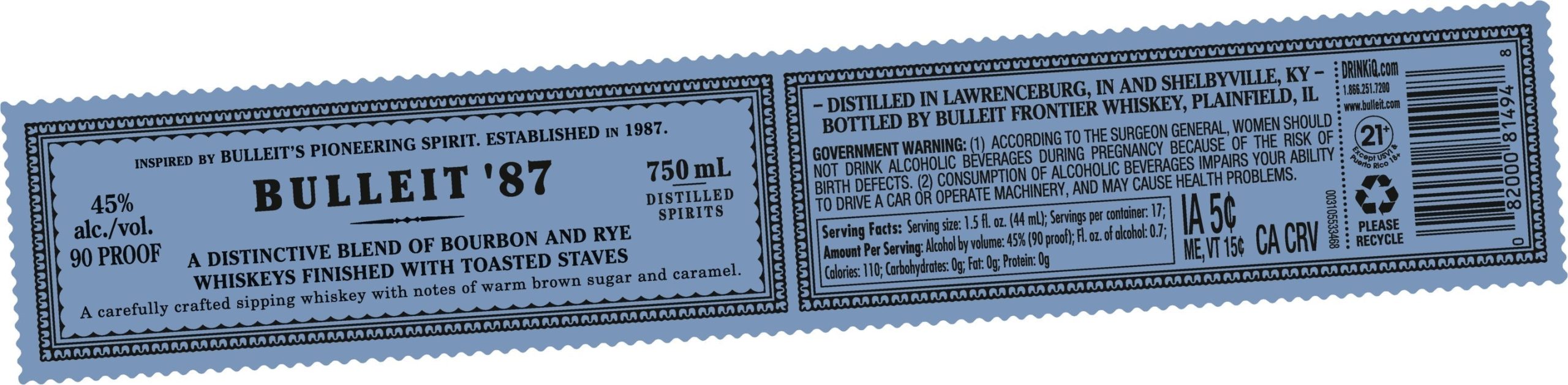 Bulleit '87 Frontier Whiskey 750mL - Image 2